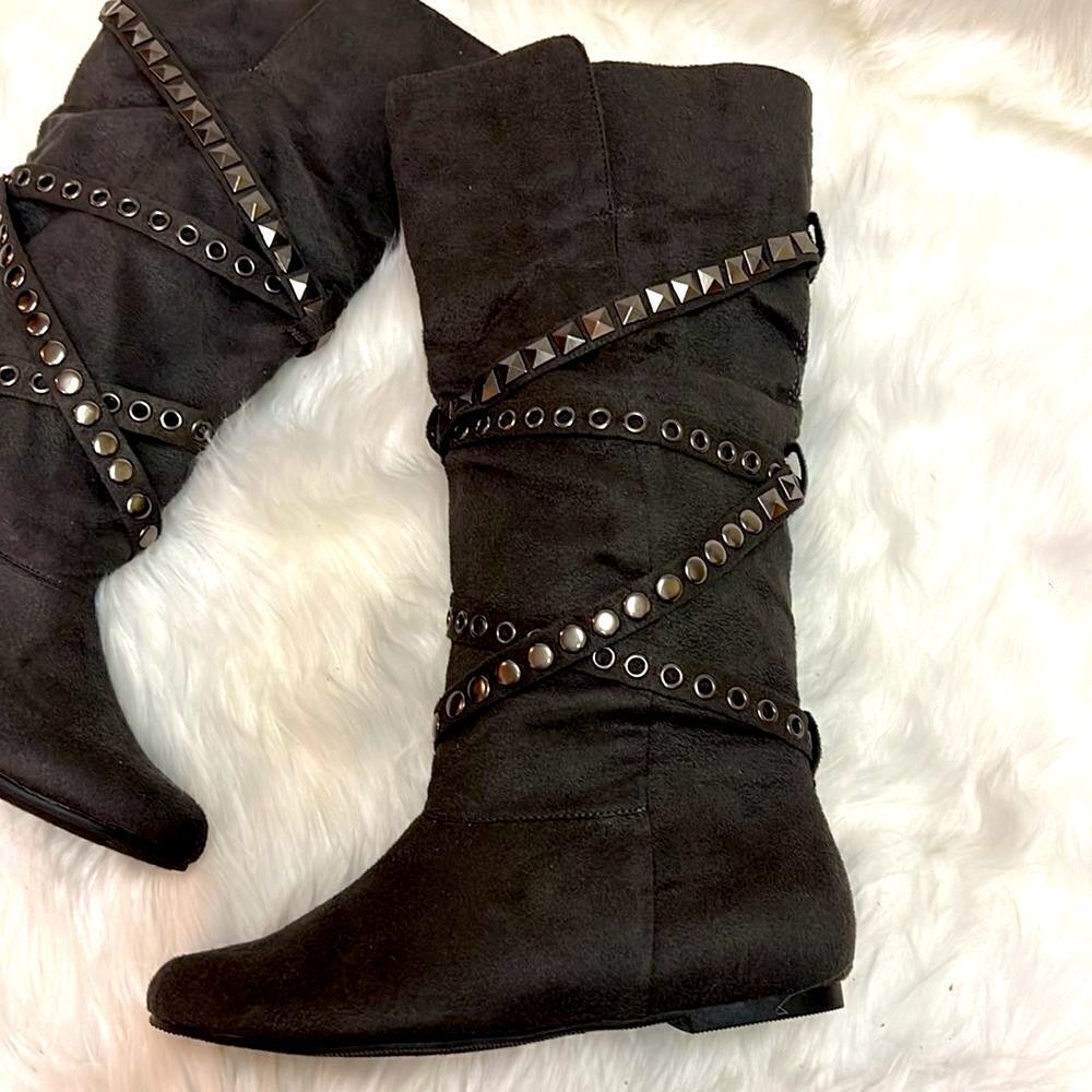 Soda Black Ankle Boots with Studded Straps - Picture 2 of 8